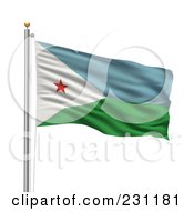 Royalty Free RF Clipart Illustration Of The Flag Of Dijibouti Waving On A Pole