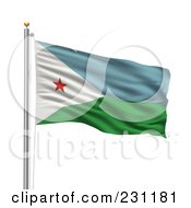 Poster, Art Print Of The Flag Of Dijibouti Waving On A Pole