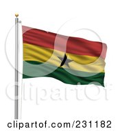 Royalty Free RF Clipart Illustration Of The Flag Of Ghana Waving On A Pole