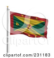Royalty Free RF Clipart Illustration Of The Flag Of Grenada Waving On A Pole