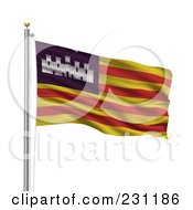 Royalty Free RF Clipart Illustration Of The Balearic Islands Flag Waving On A Pole