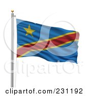 Royalty Free RF Clipart Illustration Of The Flag Of The Congo Democratic Republic Waving On A Pole