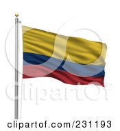Royalty Free RF Clipart Illustration Of The Flag Of Colombia Waving On A Pole by stockillustrations