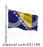Royalty Free RF Clipart Illustration Of The Flag Of Bosnia Waving On A Pole