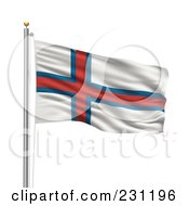 Royalty Free RF Clipart Illustration Of The Flag Of Faroe Islands Waving On A Pole