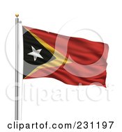 Royalty Free RF Clipart Illustration Of The Flag Of East Timor Waving On A Pole