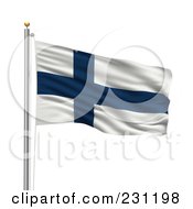 Royalty Free RF Clipart Illustration Of The Flag Of Finland Waving On A Pole