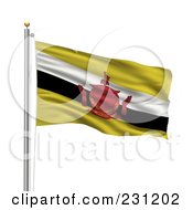 Royalty Free RF Clipart Illustration Of The Flag Of Brunei Waving On A Pole