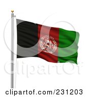 Royalty Free RF Clipart Illustration Of The Flag Of Afghanistan Waving On A Pole