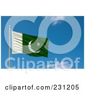 Poster, Art Print Of Flag Of Pakistan Waving On A Pole Against A Blue Sky