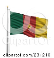 The Flag Of Cameroon Waving On A Pole