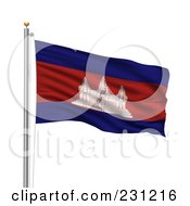 Royalty Free RF Clipart Illustration Of The Flag Of Cambodia Waving On A Pole