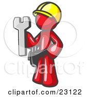 Proud Red Construction Worker Man In A Hardhat Holding A Wrench Clipart Illustration