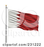 Royalty Free RF Clipart Illustration Of The Flag Of Bahrain Waving On A Pole