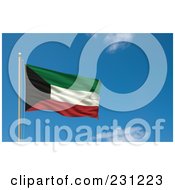 Poster, Art Print Of Flag Of Kuwait Waving On A Pole Against A Blue Sky