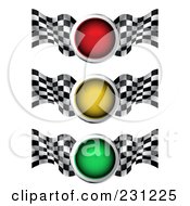 Digital Collage Of Red Yellow And Green Traffic Lights With Checkered Racing Flags