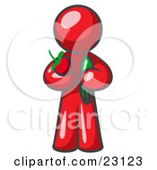 Clipart Illustration Of A Healthy Red Man Carrying A Fresh And Organic Apple And Cucumber