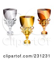 Poster, Art Print Of Digital Collage Of 3d Shiny Gold Bronze And Silver Trophy Cups