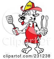 Poster, Art Print Of Dalmatian Dog Wearing An Apron And Holding A Spatula And Tongs