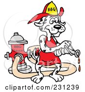 Poster, Art Print Of Dalmatian Dog Wearing A Helmet And Using A Hose To Spray Bbq Sauce