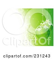 Poster, Art Print Of Christmas Background Of Green Starry Christmas Balls With Snow Over Bright Light On Green