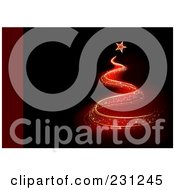 Royalty Free RF Clipart Illustration Of A Christmas Background Of A Red Shooting Star Spiral Christmas Tree With A Maroon Edge
