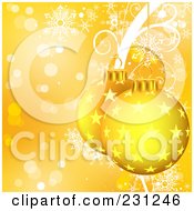 Royalty Free RF Clipart Illustration Of A Christmas Background Of Two Golden Starry Christmas Balls Over Vines And Snowflakes