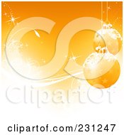 Royalty Free RF Clipart Illustration Of A Christmas Background Of Two Gold Starry Christmas Balls Over Vines And Snowflakes