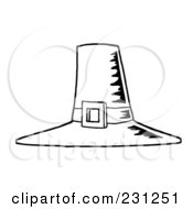 Royalty Free RF Clipart Illustration Of A Coloring Page Outline Of A Tall Pilgrim Hat With A Buckle