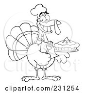 Poster, Art Print Of Coloring Page Outline Of A Thanksgiving Turkey Bird Holding A Pie