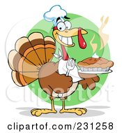 Poster, Art Print Of Happy Thanksgiving Turkey Bird Holding A Pie - 3