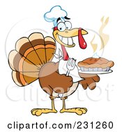 Poster, Art Print Of Happy Thanksgiving Turkey Bird Holding A Pie - 1