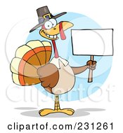Royalty Free RF Clipart Illustration Of A Happy Thanksgiving Pilgrim Turkey Bird Holding A Blank Sign 2