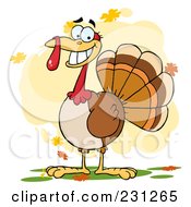 Poster, Art Print Of Thanksgiving Turkey Bird Smiling With Autumn Leaves