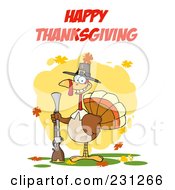 Poster, Art Print Of Royalty-Free Rf Clipart Illustration Of Happy Thanksgiving Over A Turkey Vird With A Musket