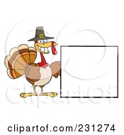 Poster, Art Print Of Happy Thanksgiving Pilgrim Turkey Bird With A Blank Sign