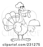 Poster, Art Print Of Coloring Page Outline Of A Thanksgiving Turkey Bird Chef Holding A Platter