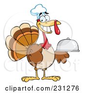 Poster, Art Print Of Thanksgiving Turkey Bird Chef Holding A Platter - 1