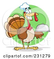 Royalty Free RF Clipart Illustration Of A Thanksgiving Turkey Bird Chef Holding A Platter 2