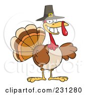 Poster, Art Print Of Happy Thanksgiving Pilgrim Turkey Bird Smiling
