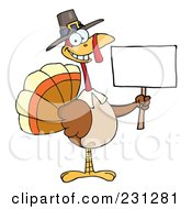 Happy Thanksgiving Pilgrim Turkey Bird Holding A Blank Sign - 1