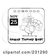 Royalty Free RF Clipart Illustration Of A Happy Turkey Day November 25th Calendar With A Turkey Bird 2
