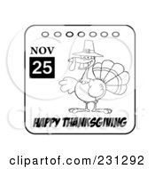 Royalty Free RF Clipart Illustration Of A Happy Thanksgiving November 25th Calendar With A Turkey Bird 2