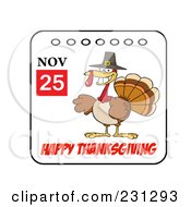 Royalty Free RF Clipart Illustration Of A Happy Thanksgiving November 25th Calendar With A Turkey Bird 1