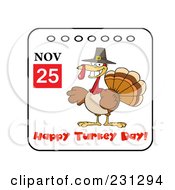 Royalty Free RF Clipart Illustration Of A Happy Turkey Day November 25th Calendar With A Turkey Bird 1