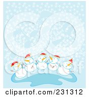 Poster, Art Print Of Group Of Happy Snow Children Wearing Santa Hats In The Snow Over Blue