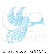 Poster, Art Print Of Blue Christmas Angel With Stars And A Horn