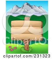 Poster, Art Print Of Blank Woodn Sign With A Mountain Landscape