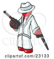 Red Gangster Man Carrying A Gun And Leaning On A Cane