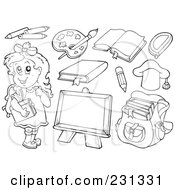 Digital Colage Of Coloring Page Outlines Of Educational Items by visekart